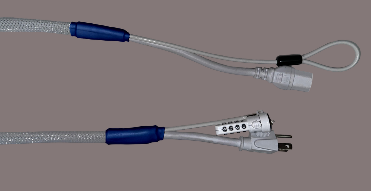 Single Lock (w/Loop) Power Security Cable NEMA 5-15 to C15 (White)