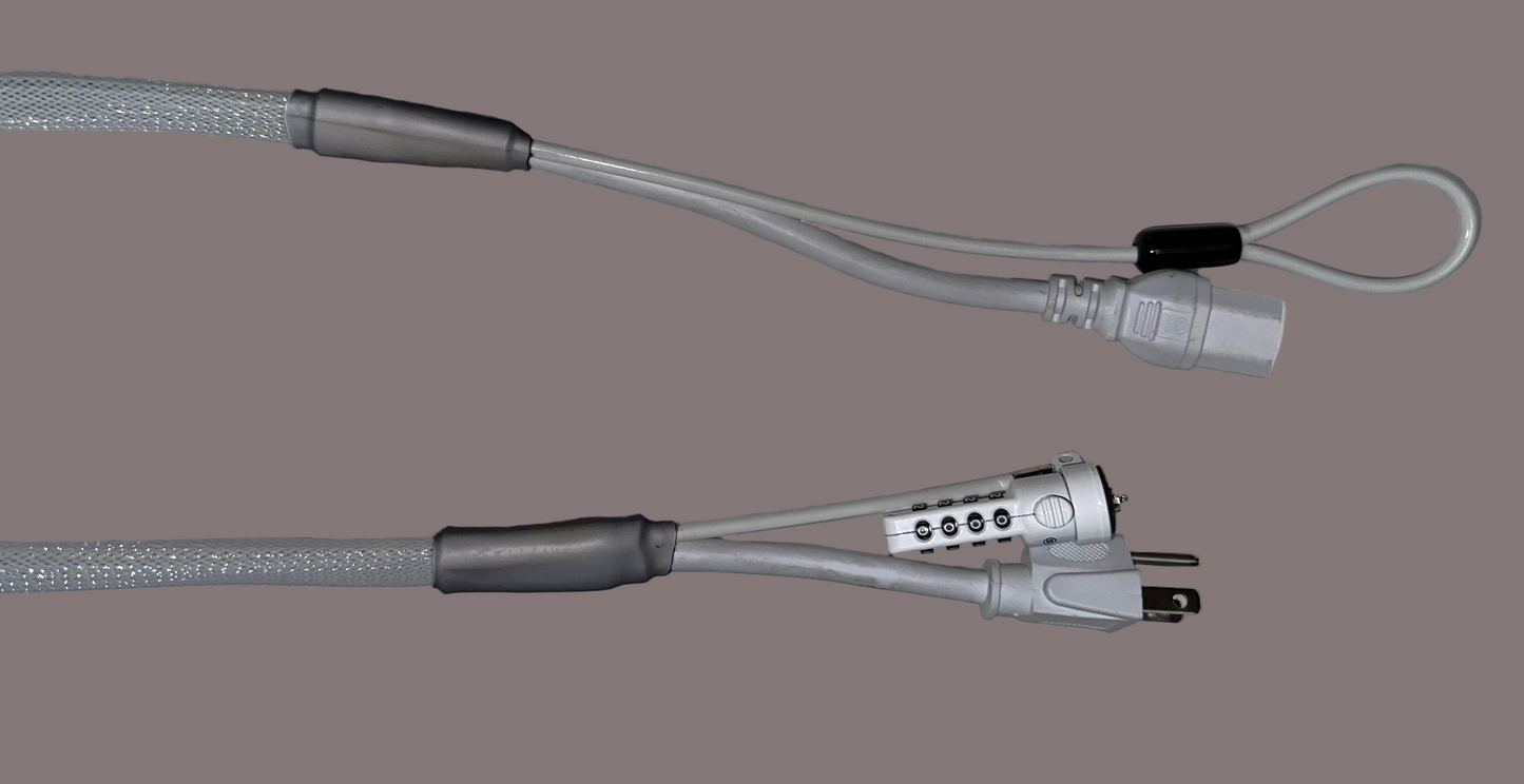 Single Lock (w/Loop) Power Security Cable NEMA 5-15 to C15 (White)