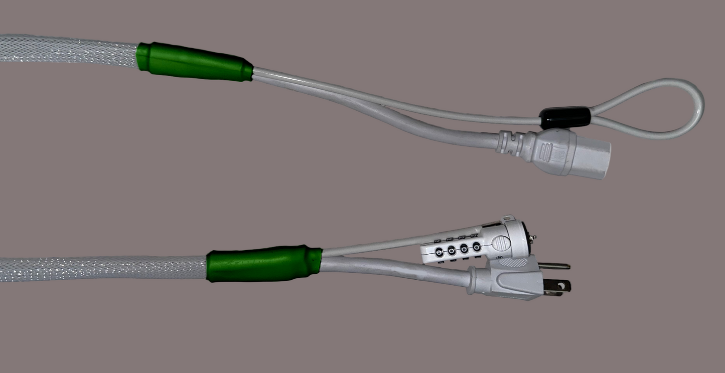 Single Lock (w/Loop) Power Security Cable NEMA 5-15 to C15 (White)