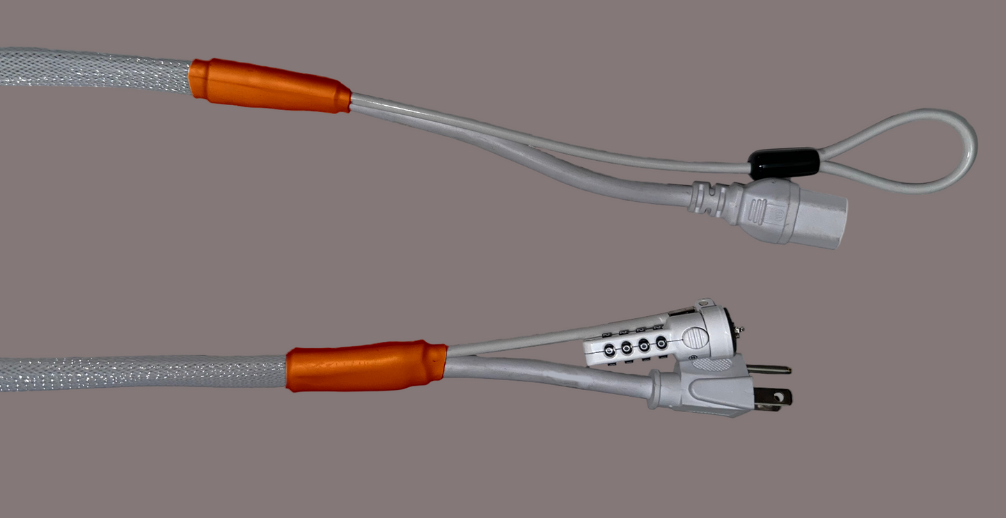 Single Lock (w/Loop) Power Security Cable NEMA 5-15 to C15 (White)