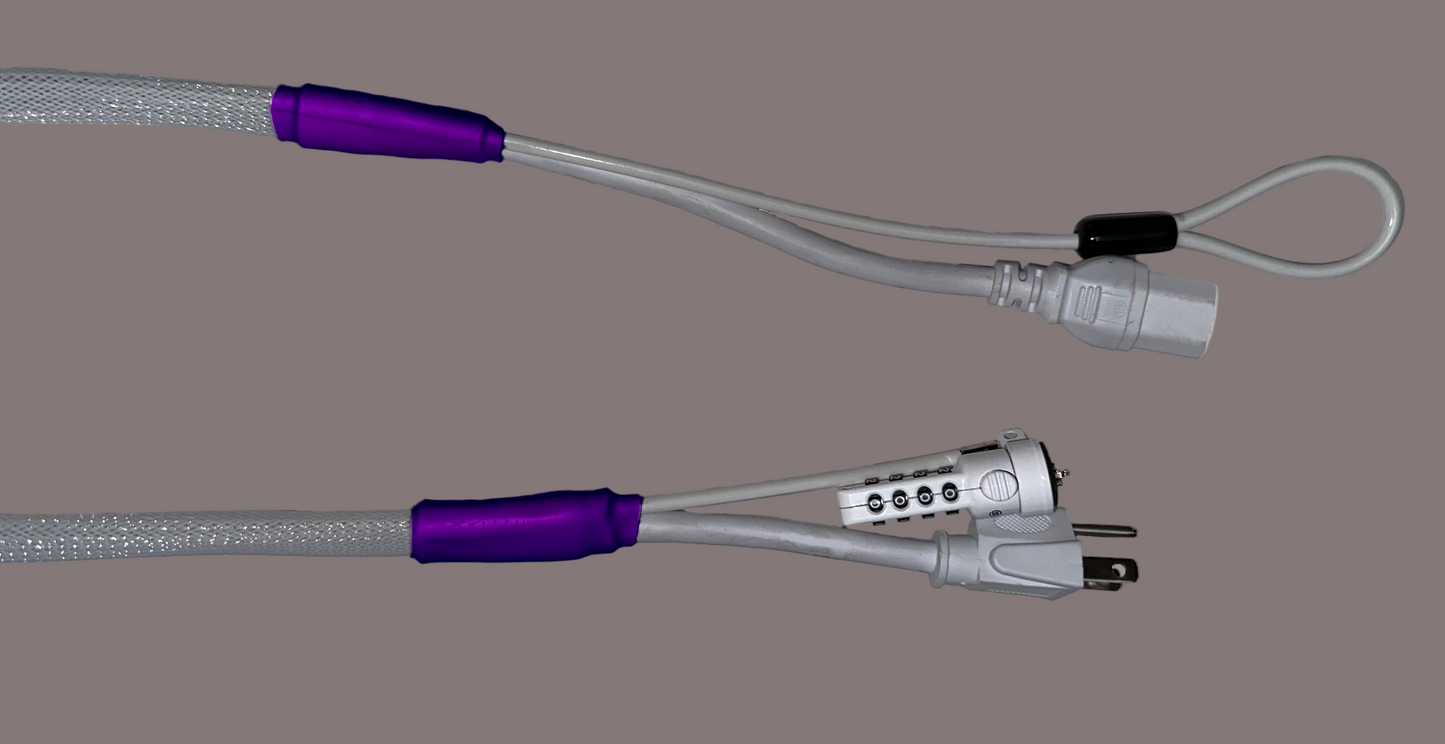 Single Lock (w/Loop) Power Security Cable NEMA 5-15 to C15 (White)