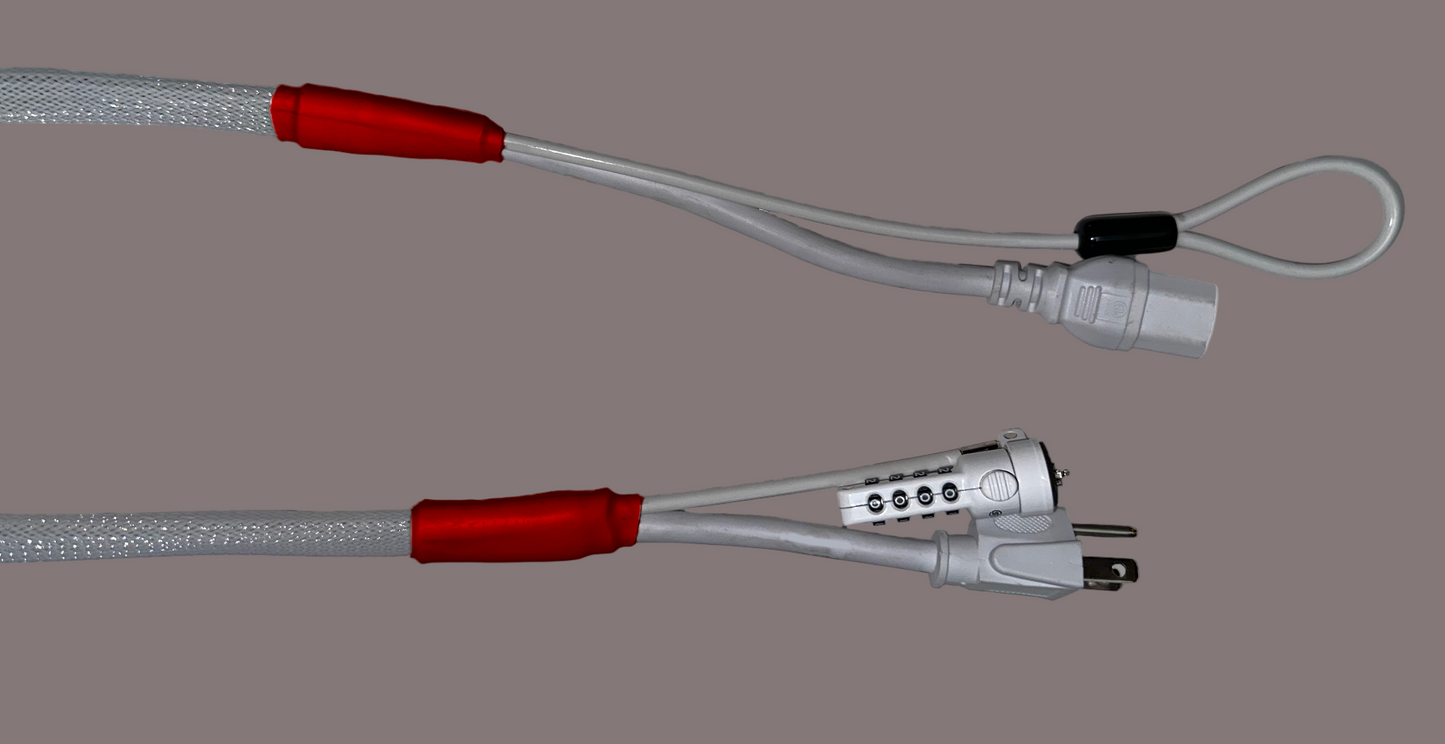Single Lock (w/Loop) Power Security Cable NEMA 5-15 to C15 (White)