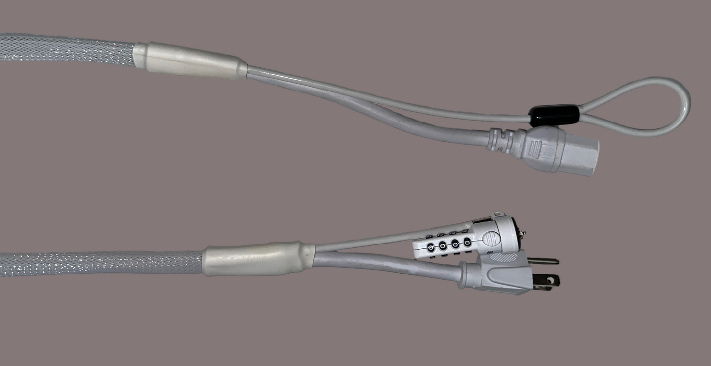 Single Lock (w/Loop) Power Security Cable NEMA 5-15 to C15 (White)