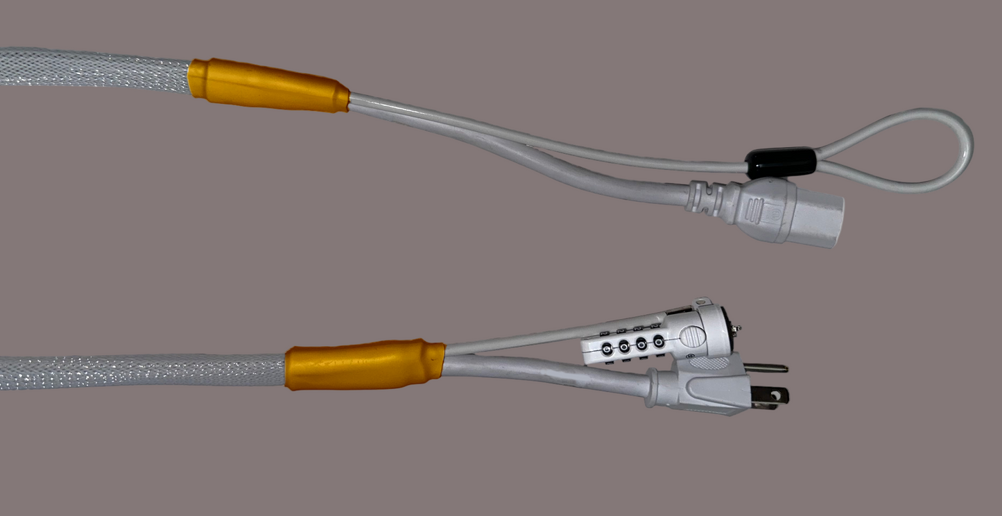 Single Lock (w/Loop) Power Security Cable NEMA 5-15 to C15 (White)